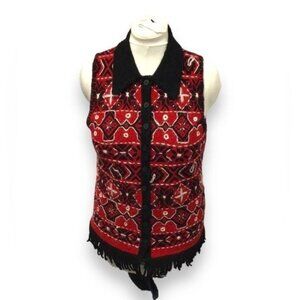 Susan Bristol Vintage Women’s Hand Embroidered 100% Wool Sweater Vest, size M
